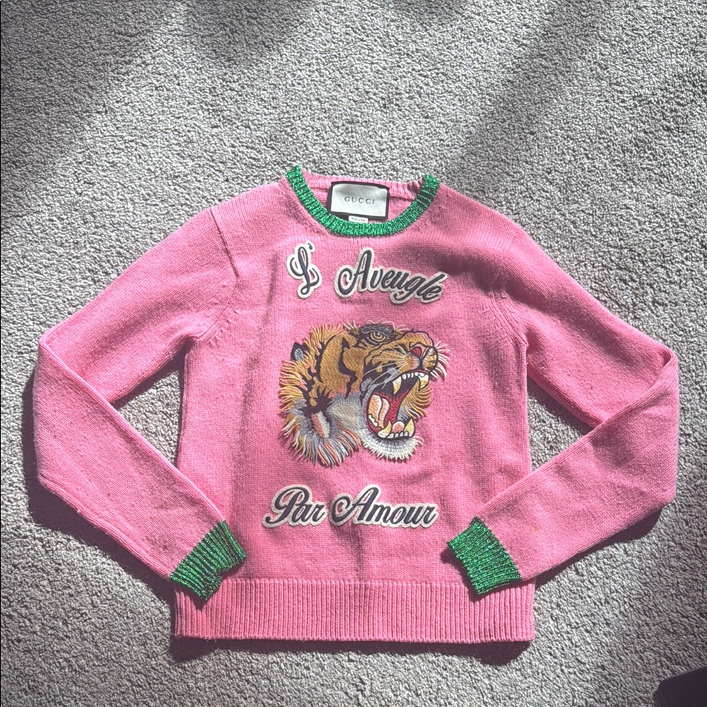 Gucci Pink Sweater with Tiger Embroidery